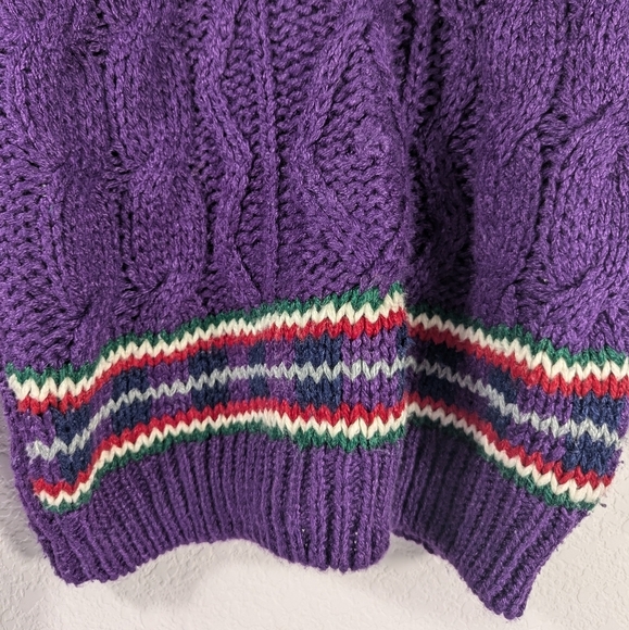 Vintage Fair Isle Purple Cable Knit Sweater 80s Nordic Cottagecore Cozy - Picture 12 of 12